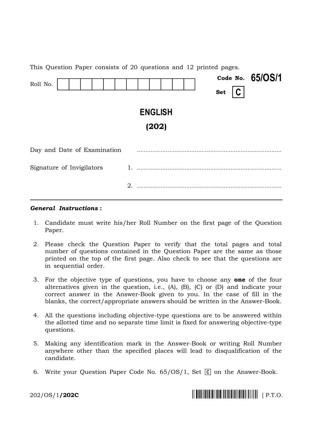 NIOS 2023 Class 10 English (OS) Question Paper - Page 25