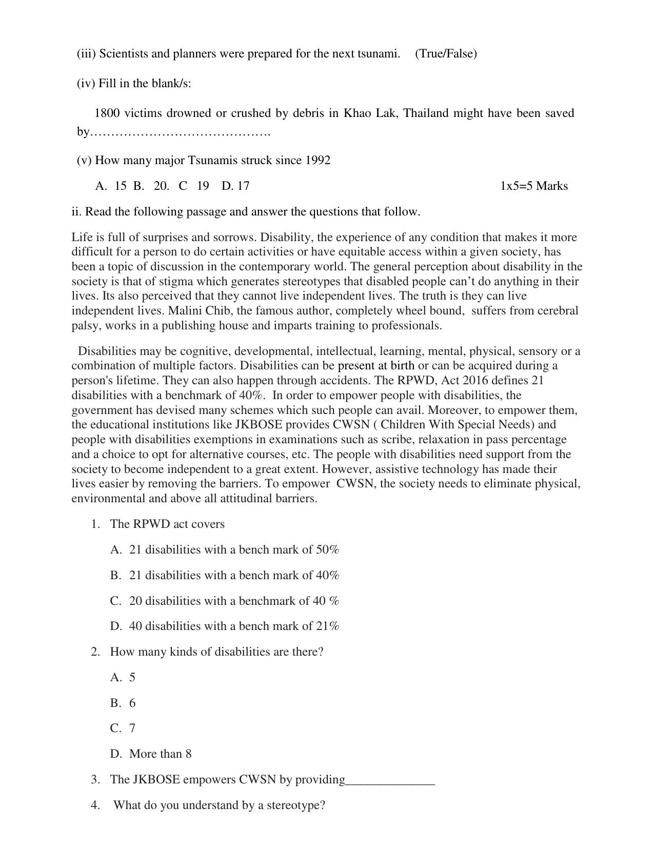 JKBOSE Class 11 FUNCTIONAL ENGLISH Model Question Paper - Page 2