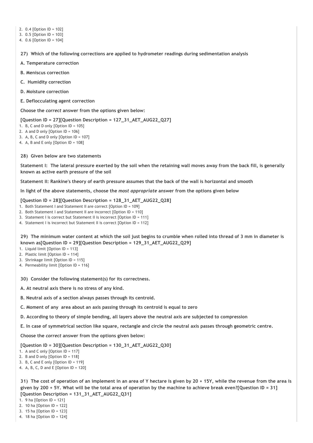 ICAR AIEEA PG 2022 AGRICULTURAL ENGG N TECHNOLOGY Question Paper - Page 6