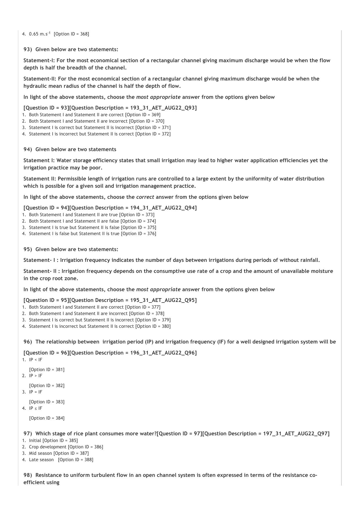 ICAR AIEEA PG 2022 AGRICULTURAL ENGG N TECHNOLOGY Question Paper - Page 19