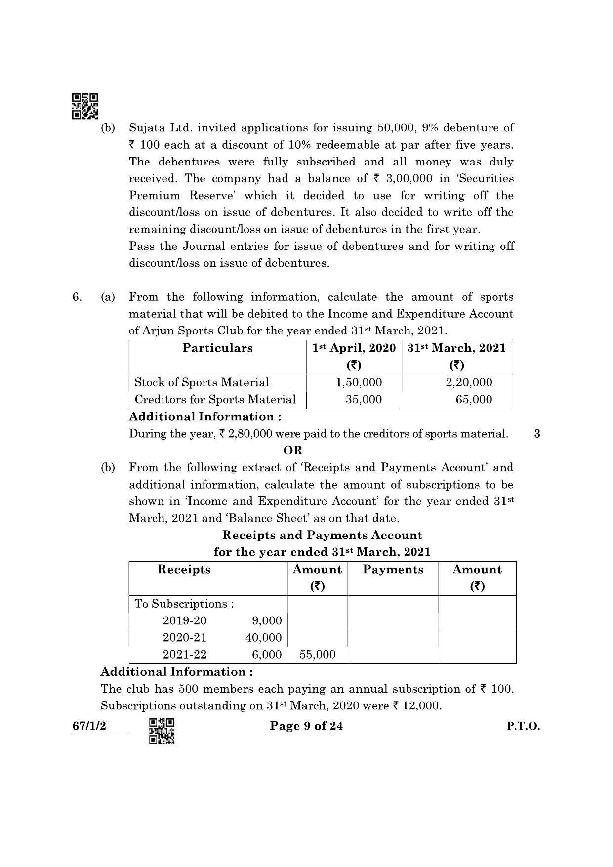 CBSE Class 12 67-1-2 Accountancy 2022 Question Paper - Page 9