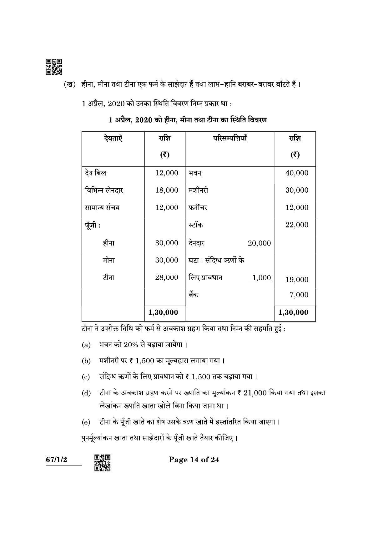 CBSE Class 12 67-1-2 Accountancy 2022 Question Paper - Page 14