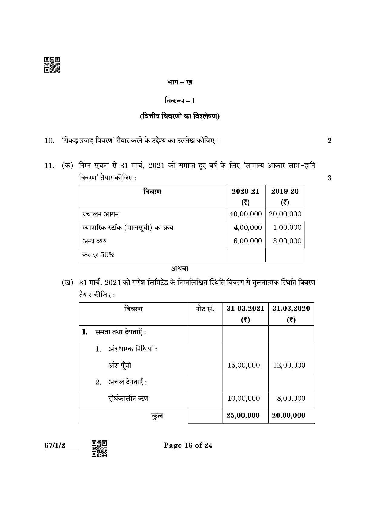 CBSE Class 12 67-1-2 Accountancy 2022 Question Paper - Page 16