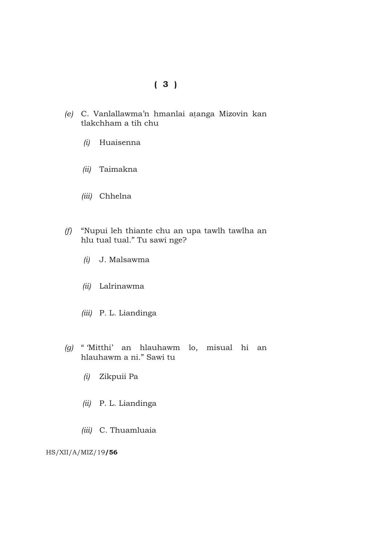 Meghalaya Board (MBOSE) Class 12 MIZO ( ELECTIVE ) 2019 Question Paper - Page 3
