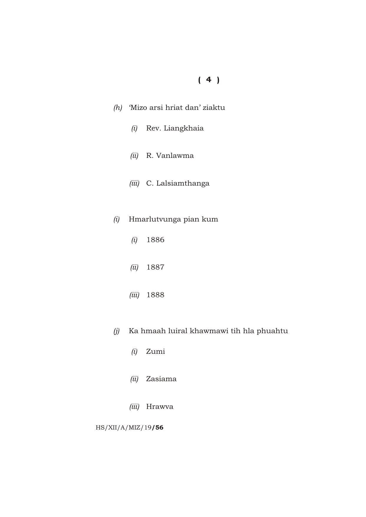Meghalaya Board (MBOSE) Class 12 MIZO ( ELECTIVE ) 2019 Question Paper - Page 4
