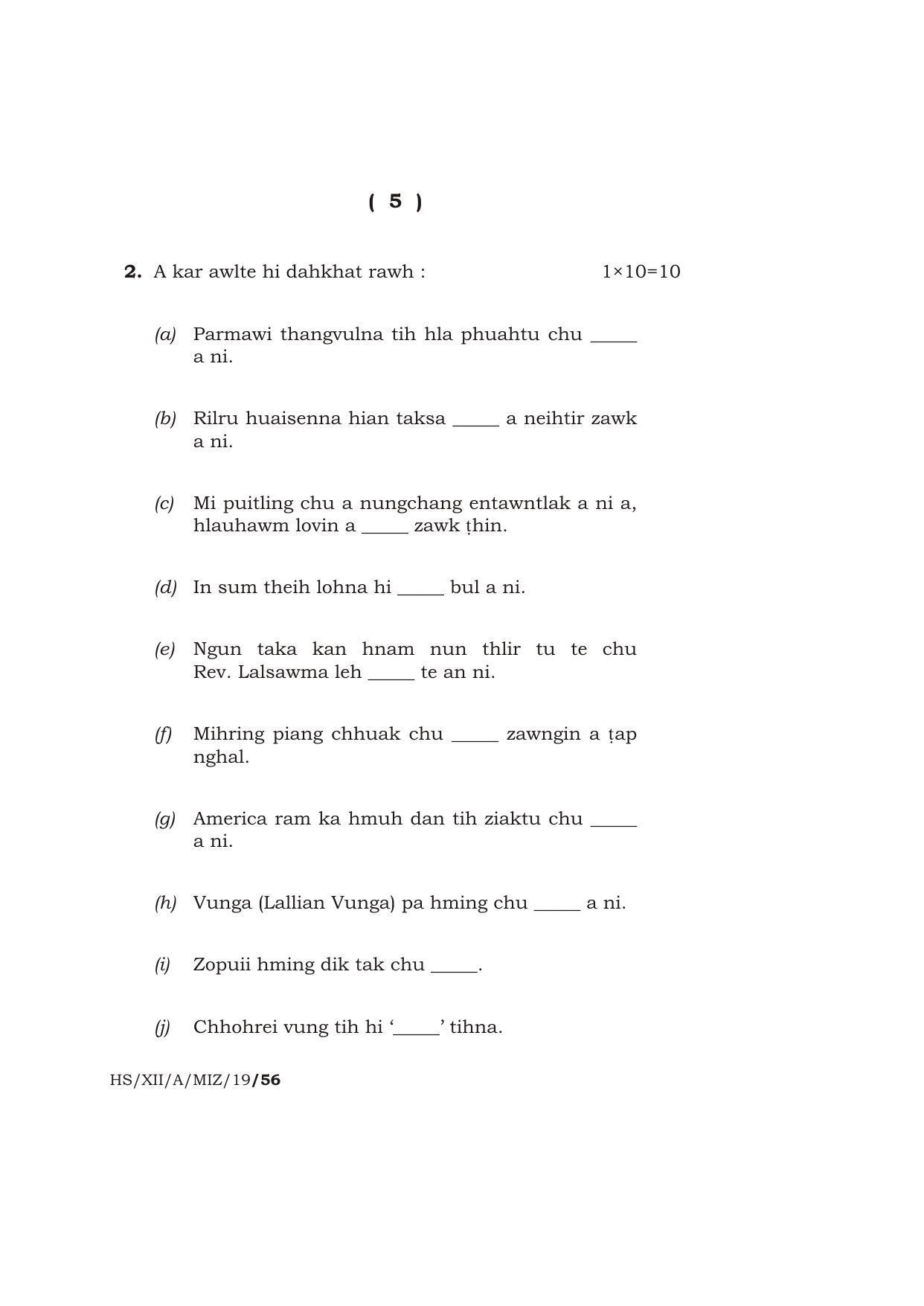 Meghalaya Board (MBOSE) Class 12 MIZO ( ELECTIVE ) 2019 Question Paper - Page 5