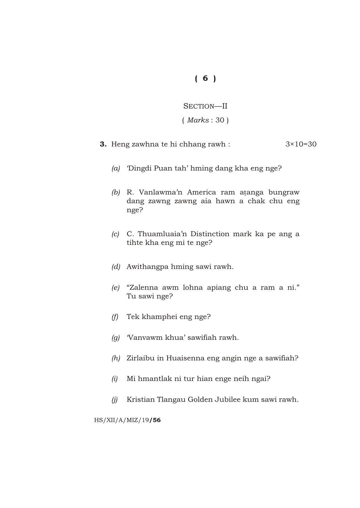 Meghalaya Board (MBOSE) Class 12 MIZO ( ELECTIVE ) 2019 Question Paper - Page 6