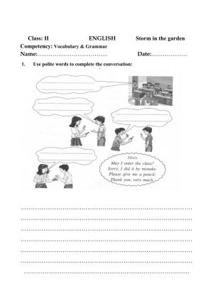 Worksheet for Class 2 English Assignment 36 Storm in the garden