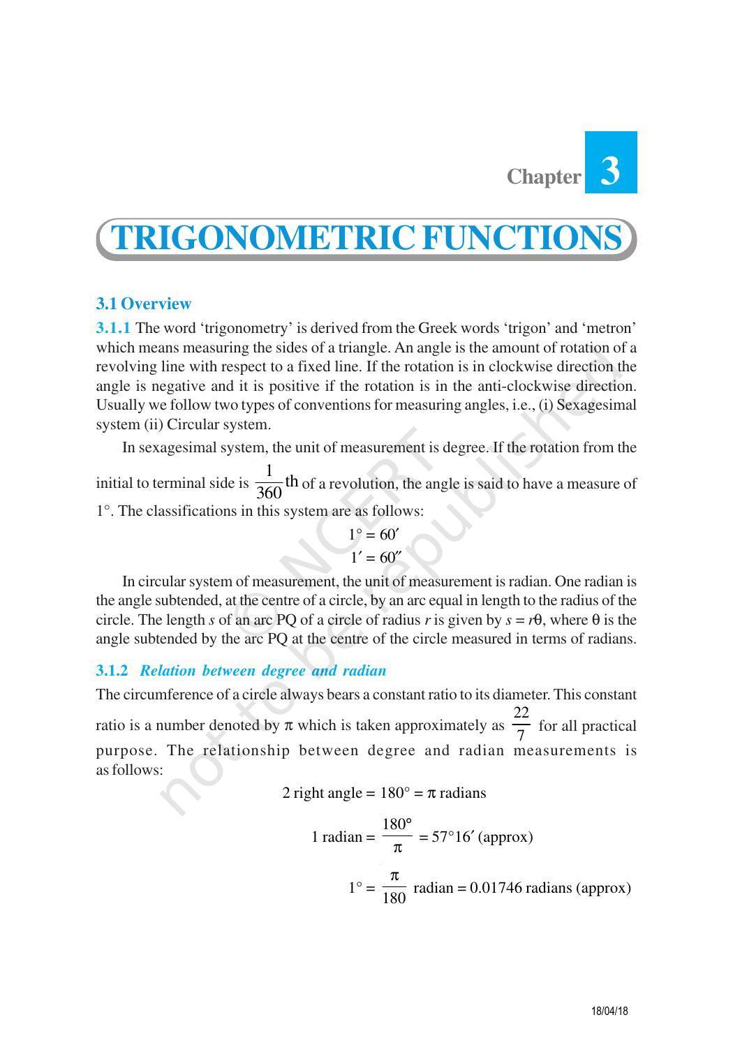 NCERT Exemplar Book for Class 11 Maths: Chapter 3 Trigonometric Functions - Page 1