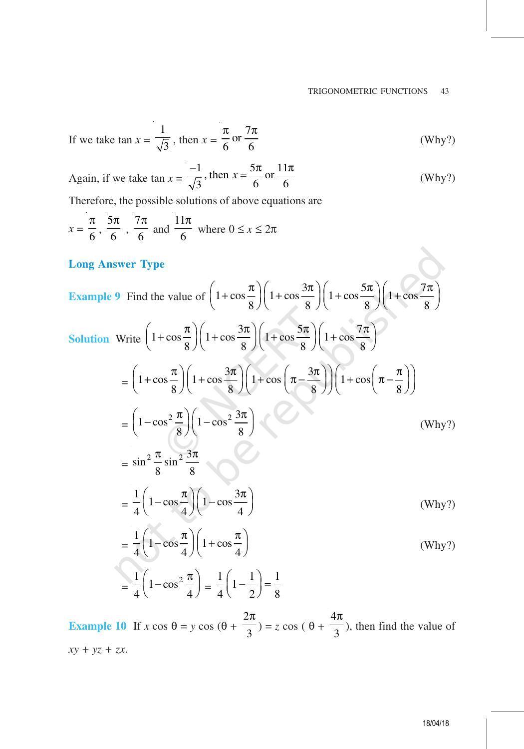 NCERT Exemplar Book for Class 11 Maths: Chapter 3 Trigonometric Functions - Page 10