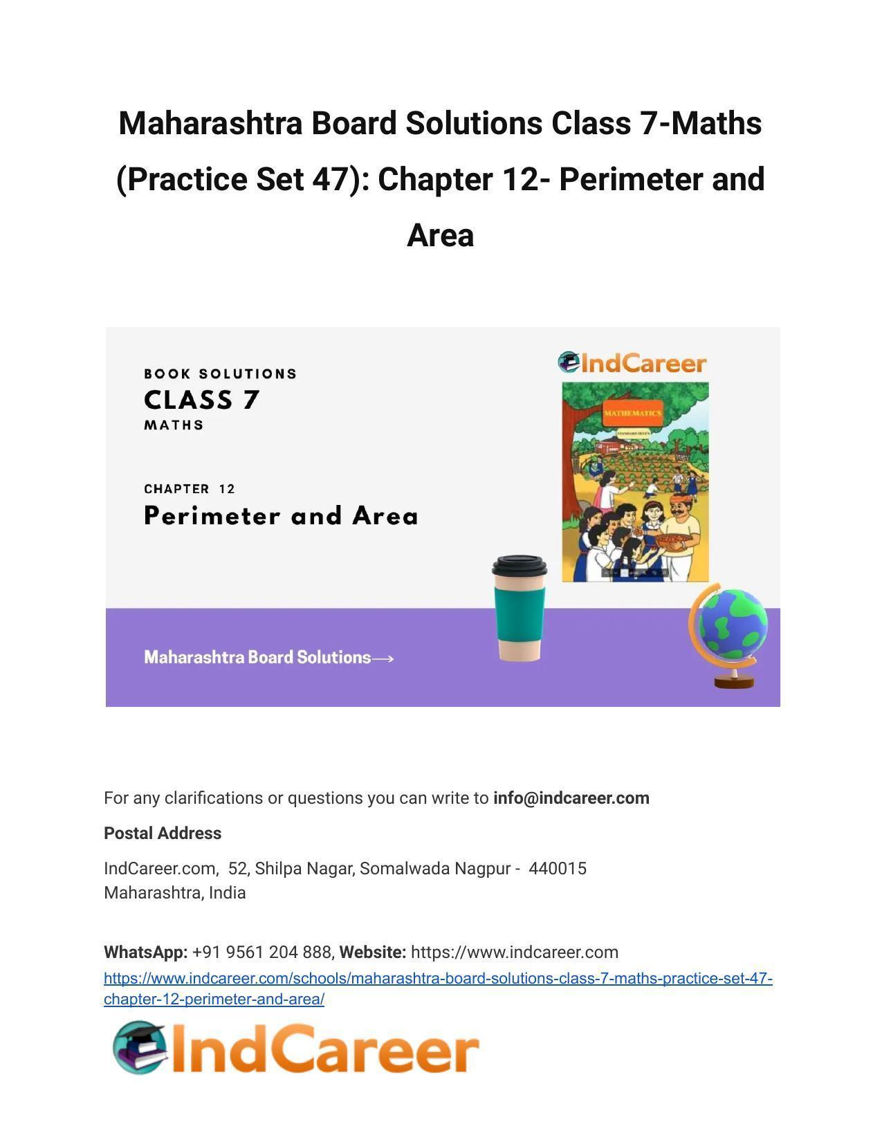 Maharashtra Board Solutions Class 7-Maths (Practice Set 47): Chapter 12- Perimeter and Area - Page 1