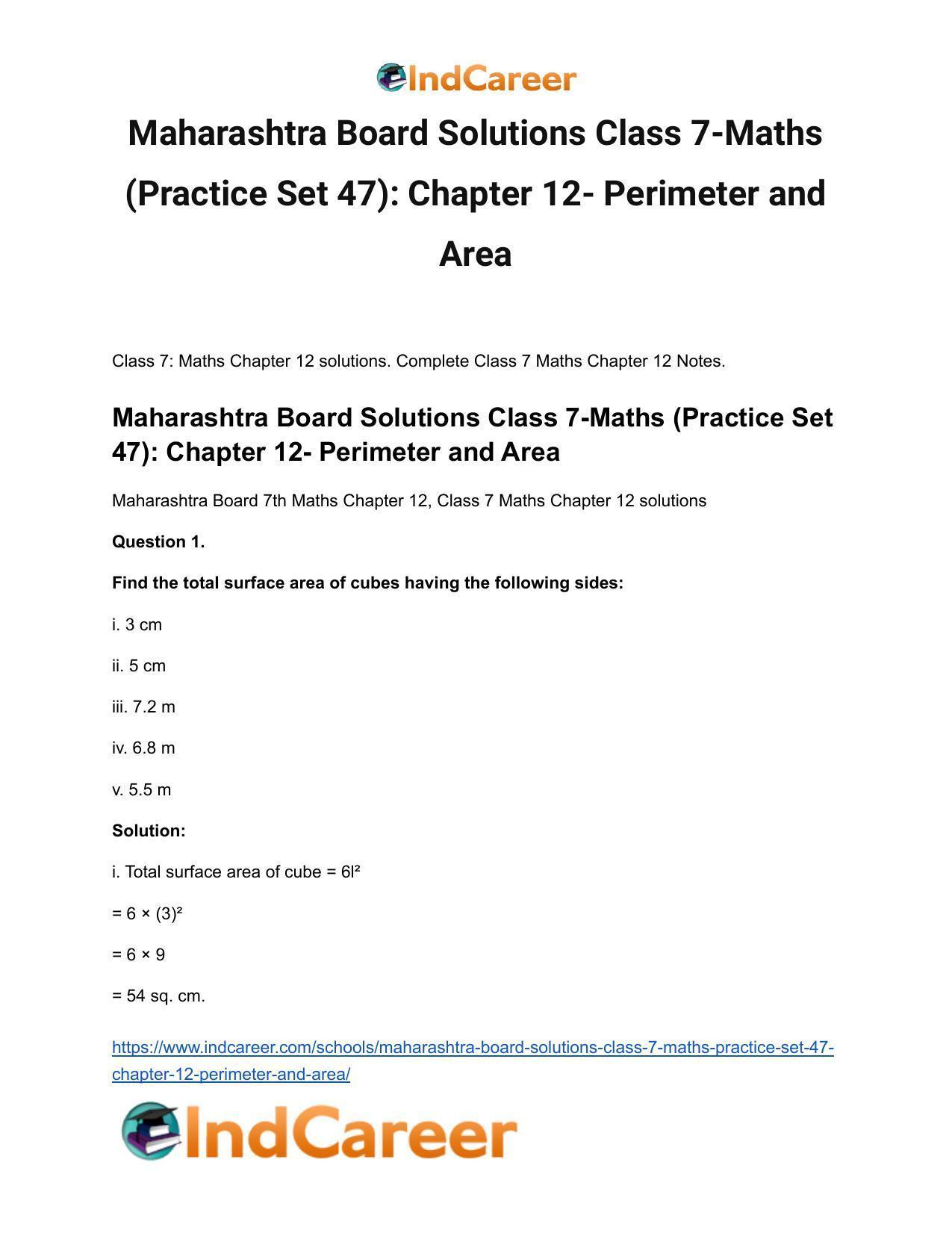 Maharashtra Board Solutions Class 7-Maths (Practice Set 47): Chapter 12- Perimeter and Area - Page 2