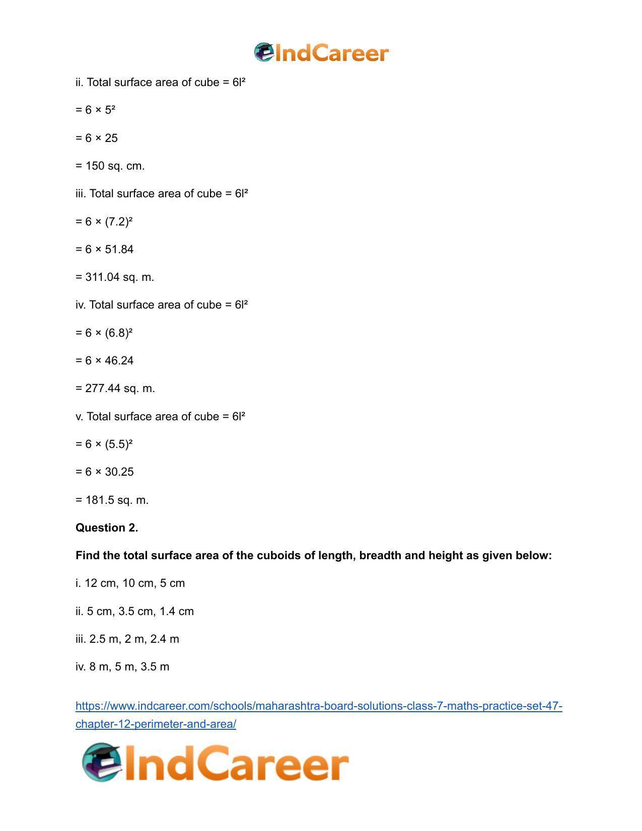 Maharashtra Board Solutions Class 7-Maths (Practice Set 47): Chapter 12- Perimeter and Area - Page 3