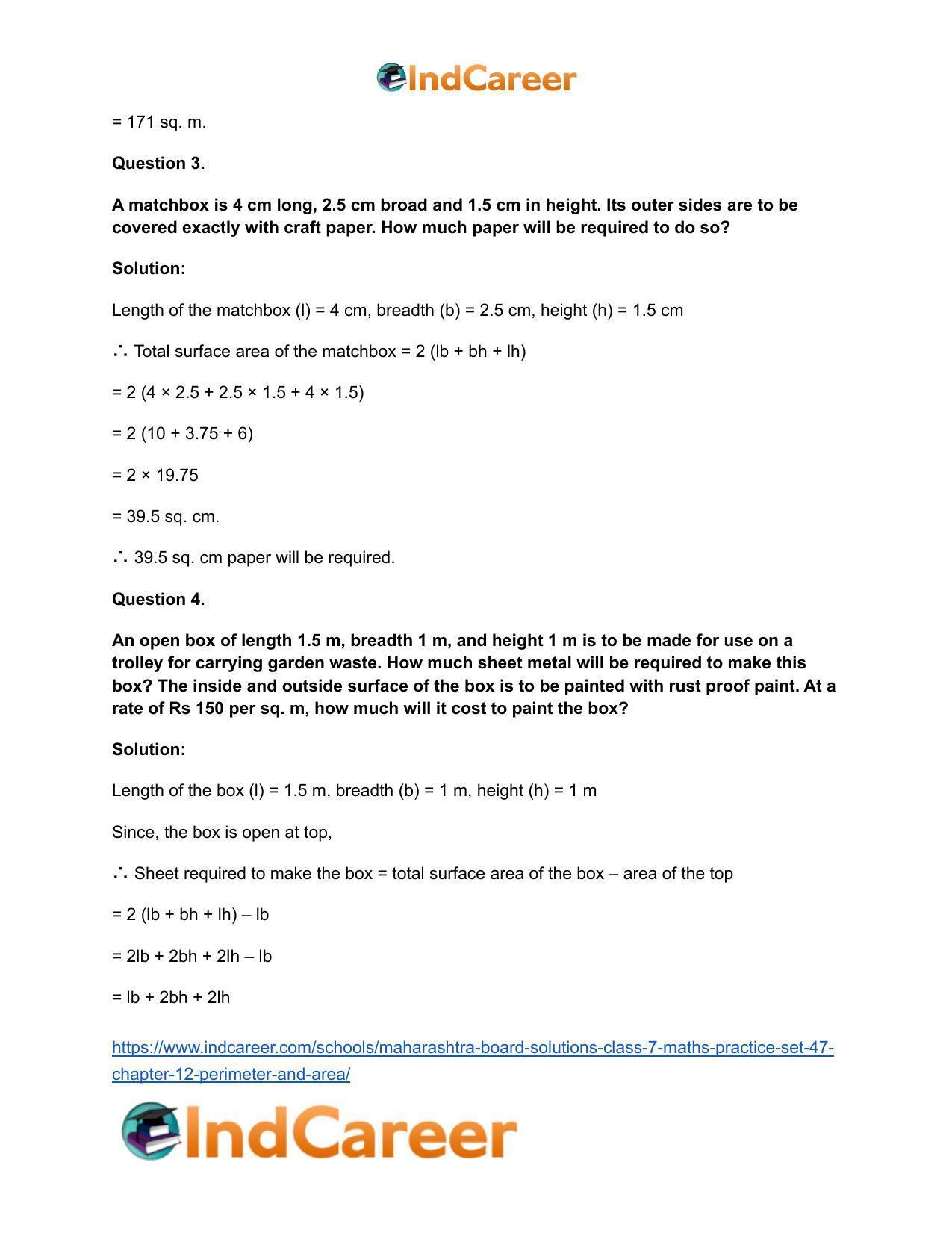 Maharashtra Board Solutions Class 7-Maths (Practice Set 47): Chapter 12- Perimeter and Area - Page 5
