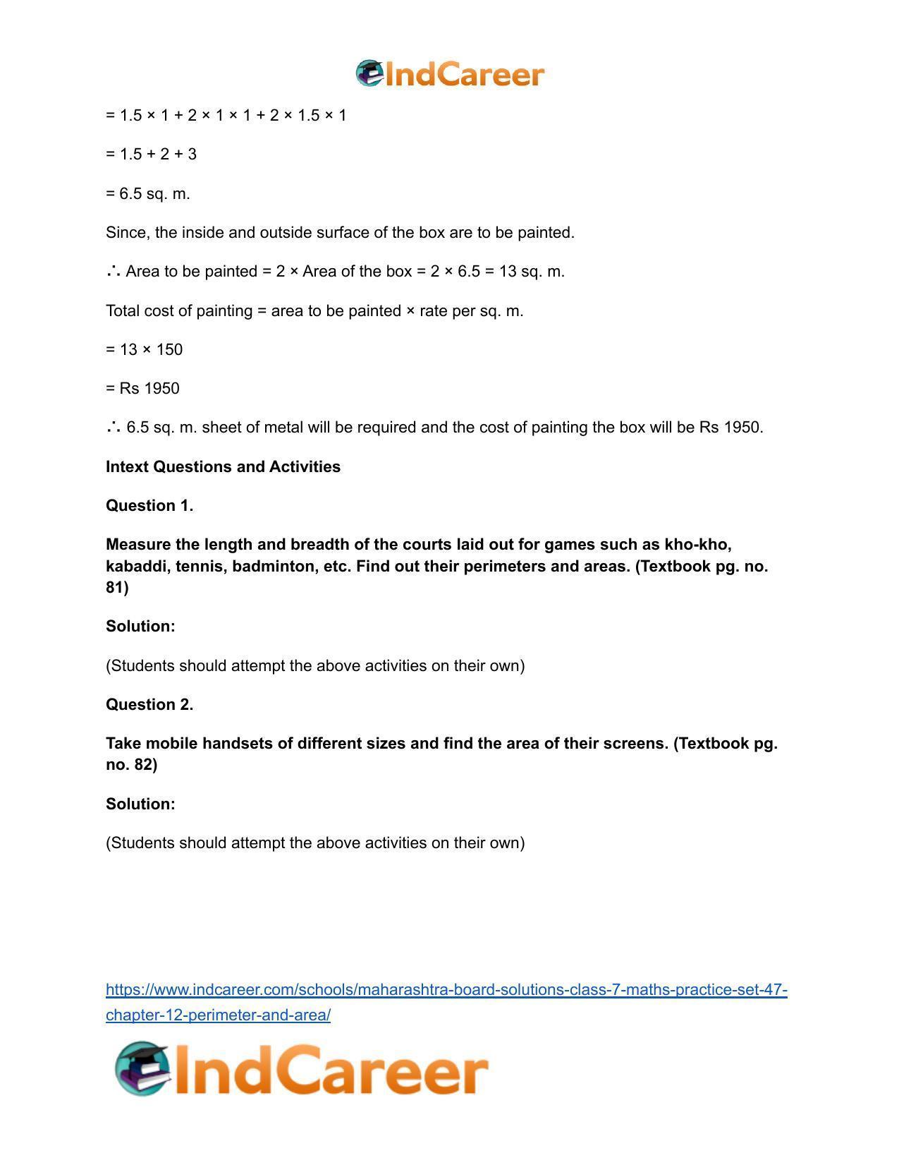 Maharashtra Board Solutions Class 7-Maths (Practice Set 47): Chapter 12- Perimeter and Area - Page 6
