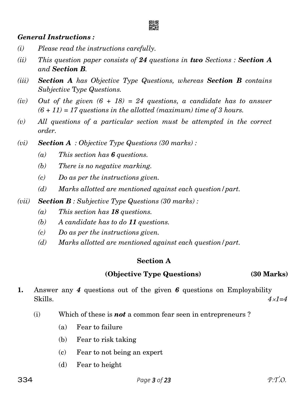 CBSE Class 12 Front Office Operations (Compartment) 2023 Question Paper - Page 3
