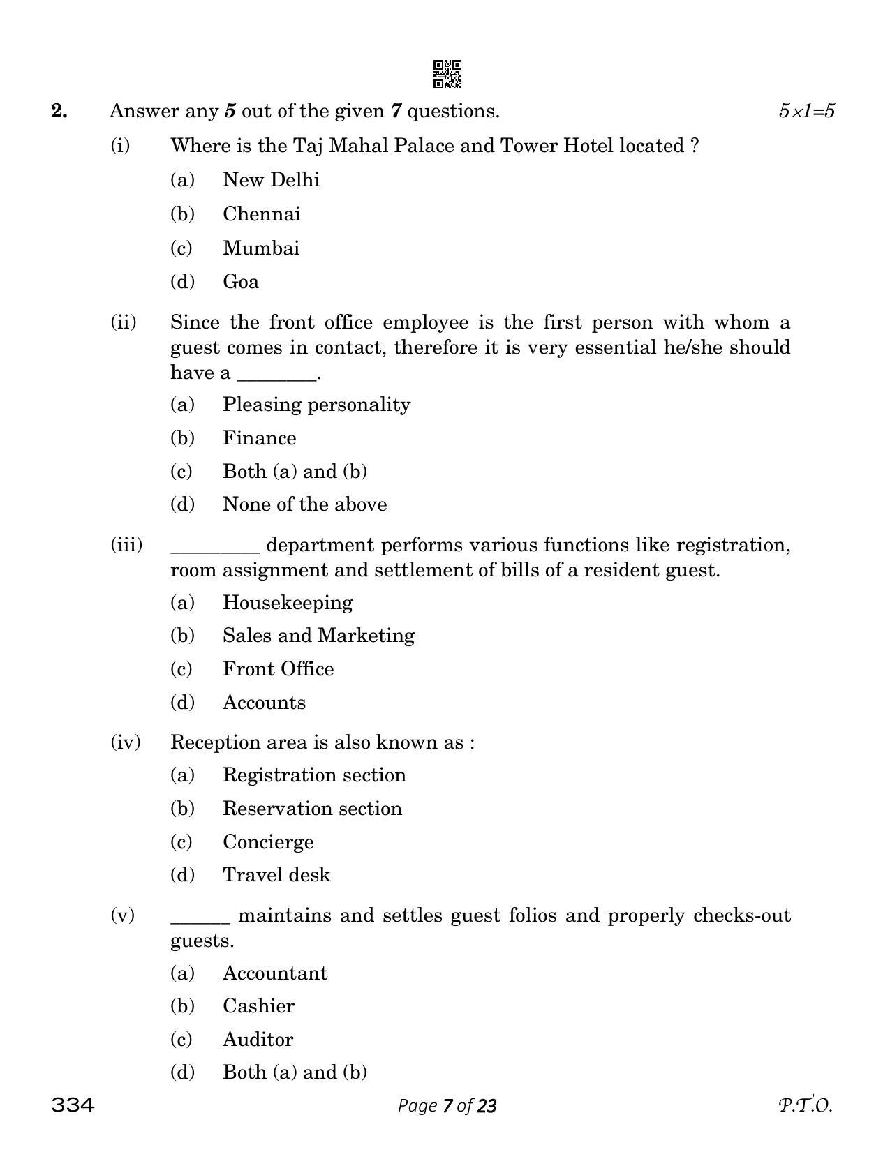 CBSE Class 12 Front Office Operations (Compartment) 2023 Question Paper - Page 7