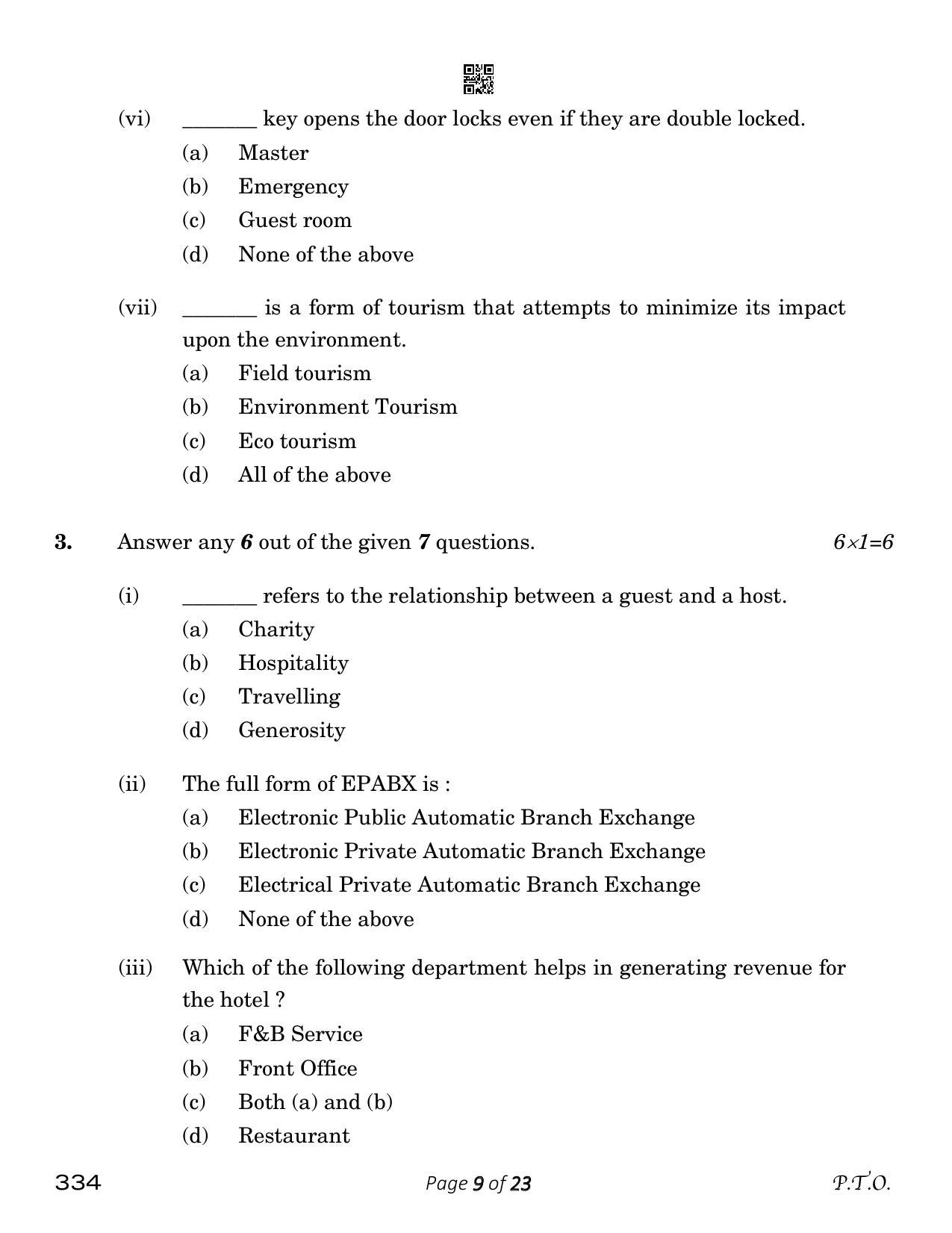 CBSE Class 12 Front Office Operations (Compartment) 2023 Question Paper - Page 9