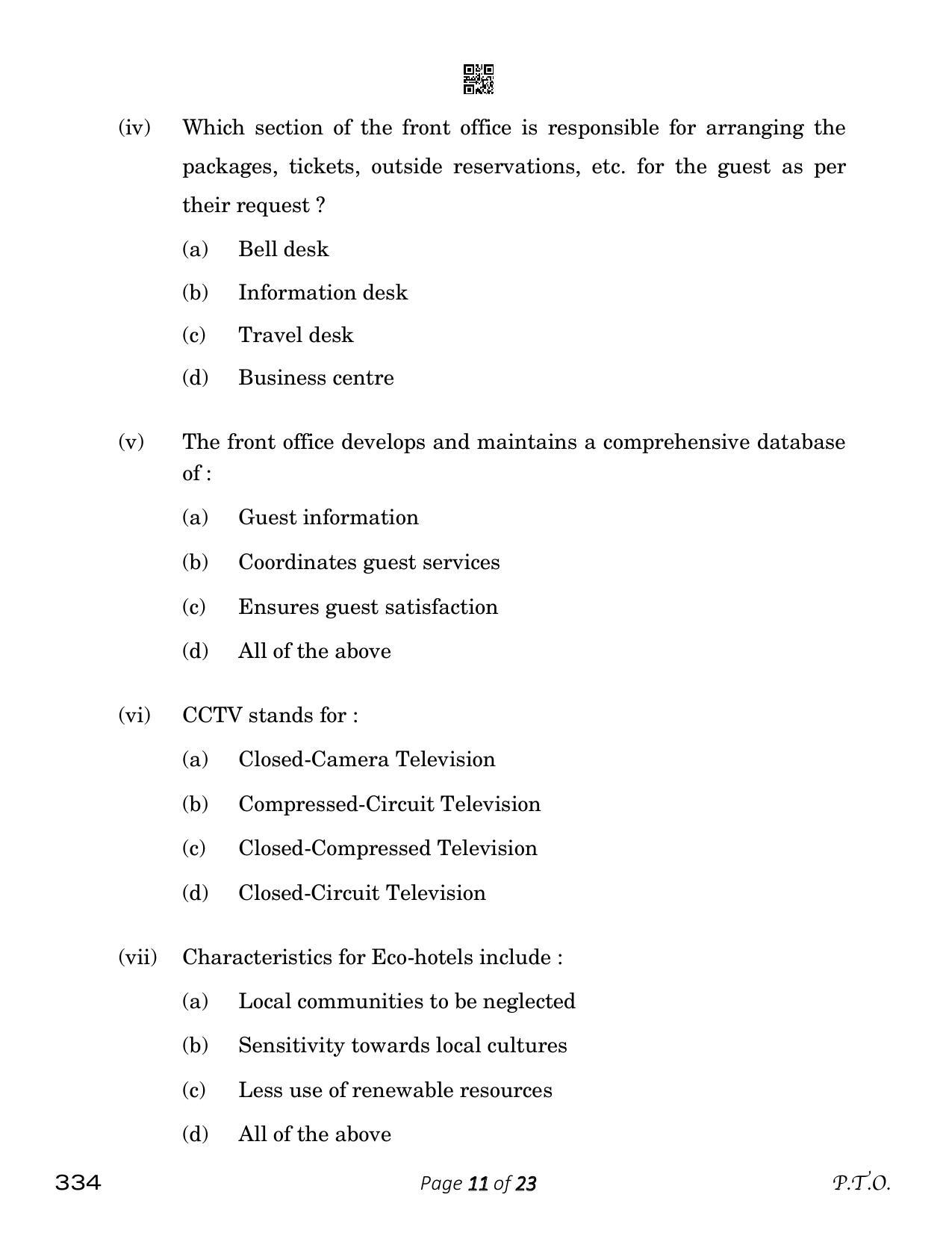 CBSE Class 12 Front Office Operations (Compartment) 2023 Question Paper - Page 11