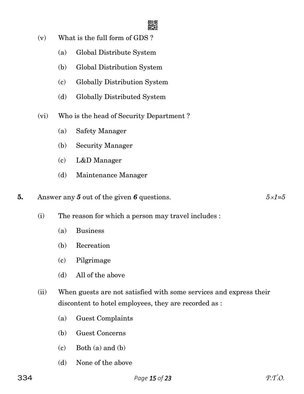 CBSE Class 12 Front Office Operations (Compartment) 2023 Question Paper - Page 15