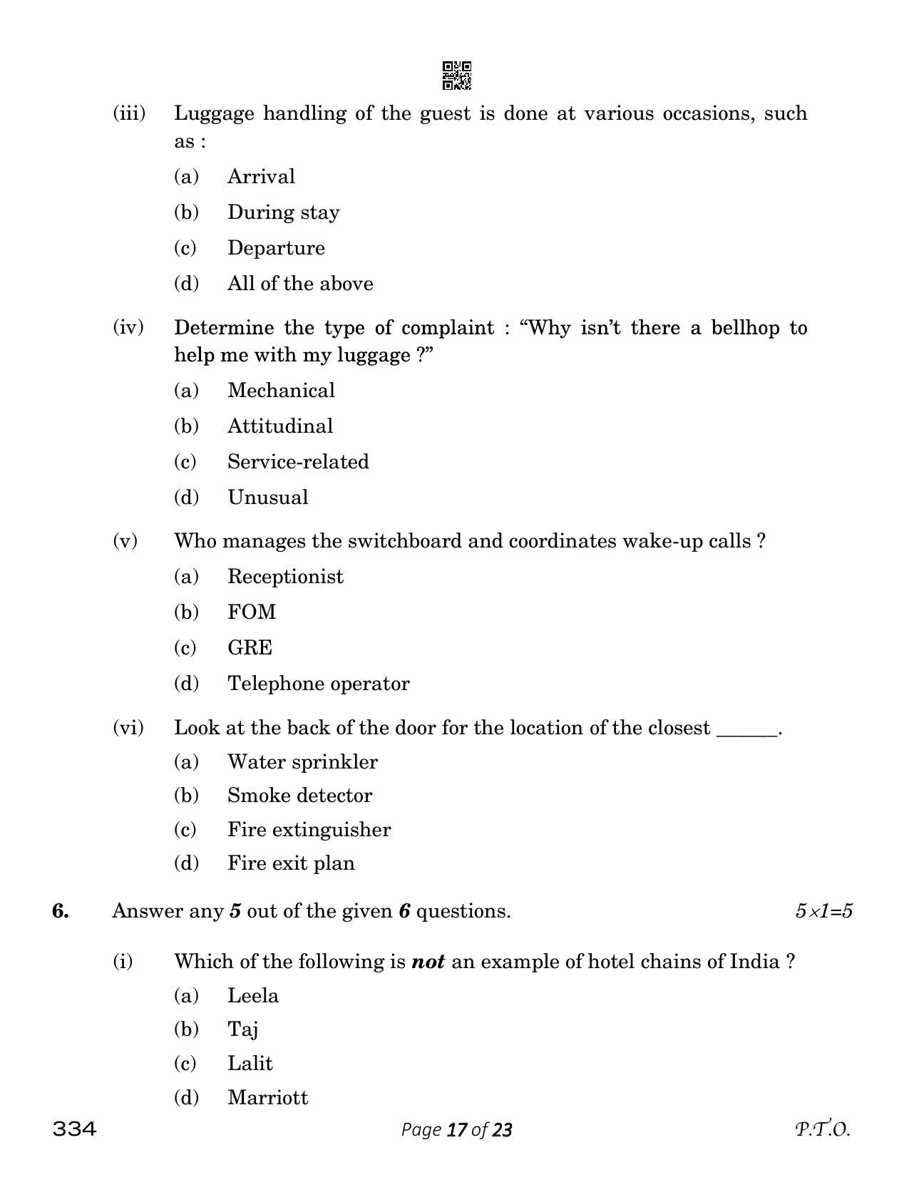 CBSE Class 12 Front Office Operations (Compartment) 2023 Question Paper - Page 17