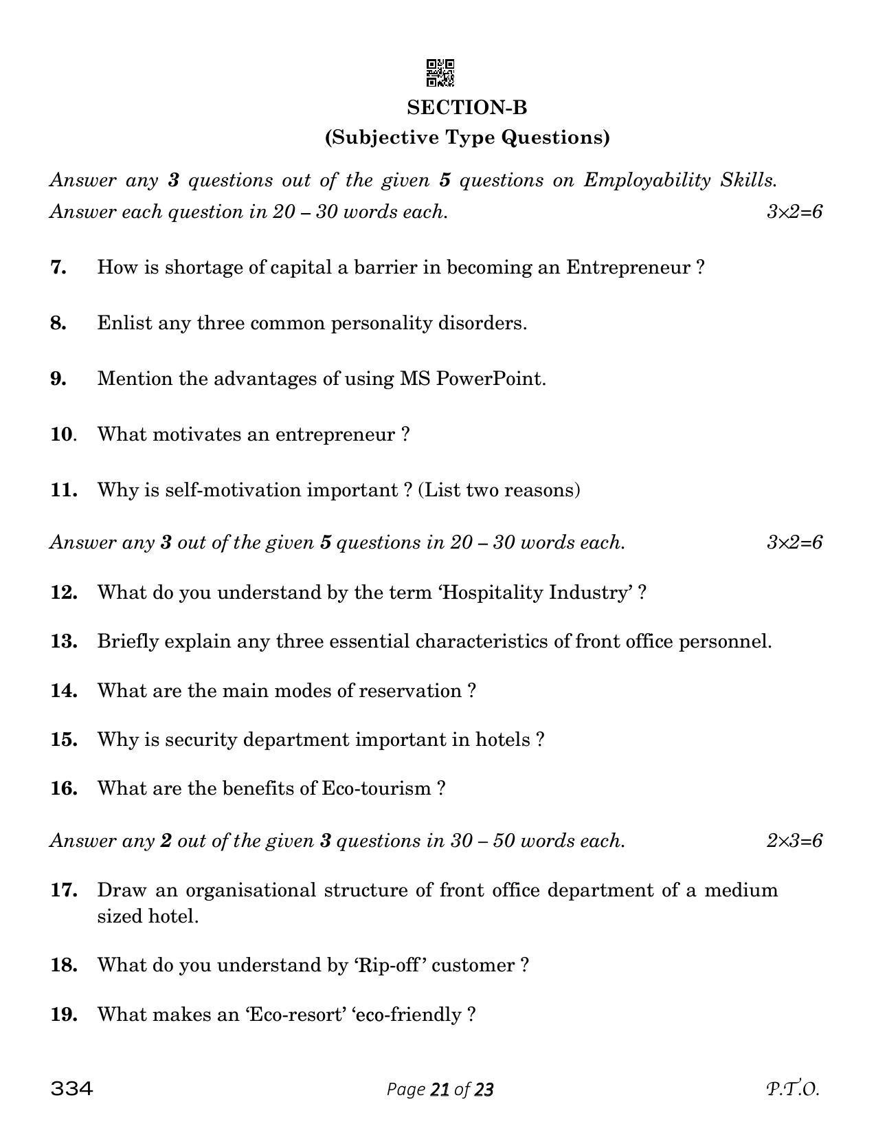 CBSE Class 12 Front Office Operations (Compartment) 2023 Question Paper - Page 21