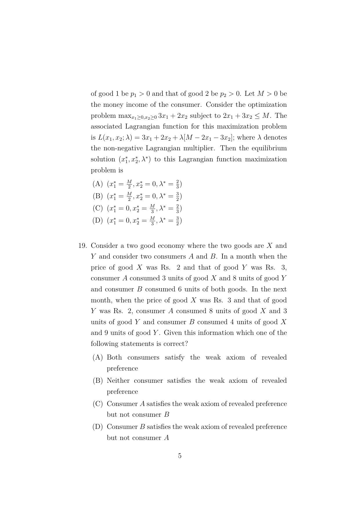 ISI Admission Test M.S.(QE) - Quantitative Economics (PEA) 2023 Sample Paper - Page 5