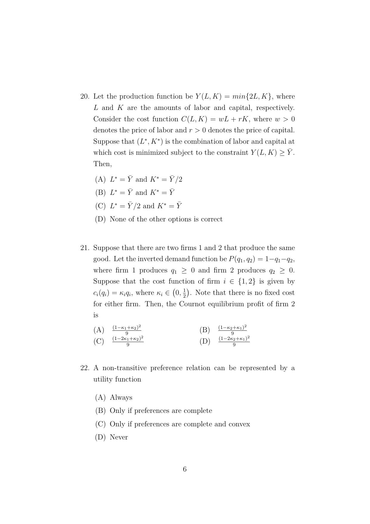 ISI Admission Test M.S.(QE) - Quantitative Economics (PEA) 2023 Sample Paper - Page 6