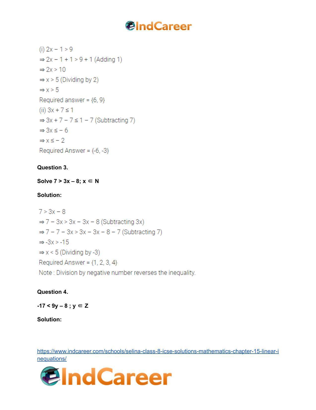 Selina Class 8 ICSE Solutions Mathematics : Chapter 15- Linear Inequations - Page 4