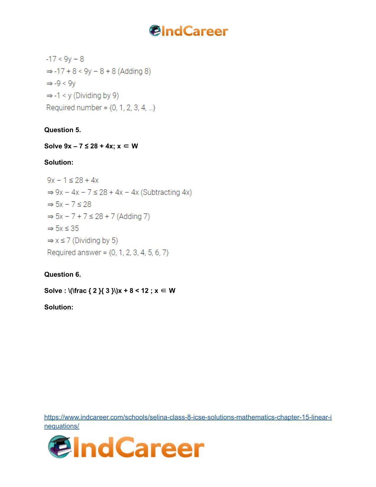 Selina Class 8 ICSE Solutions Mathematics : Chapter 15- Linear Inequations - Page 5