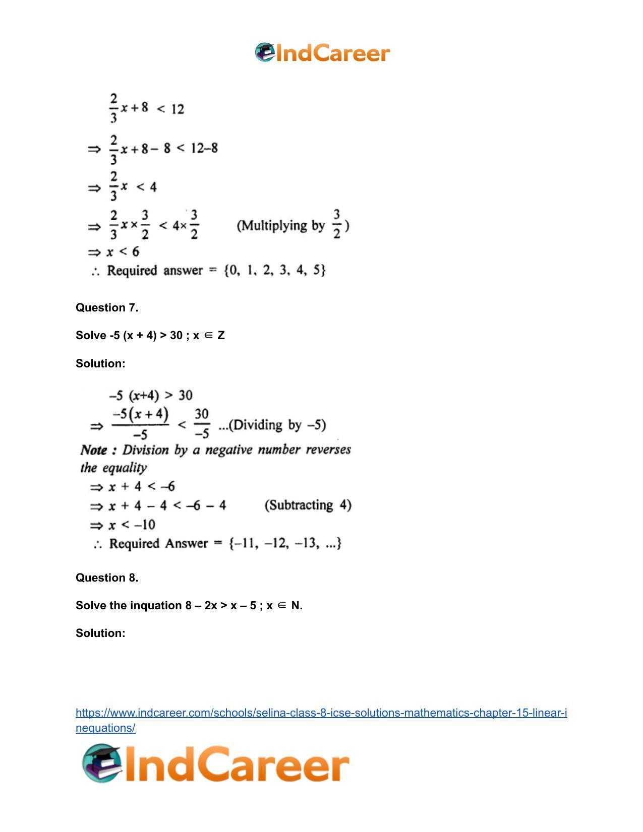 Selina Class 8 ICSE Solutions Mathematics : Chapter 15- Linear Inequations - Page 6