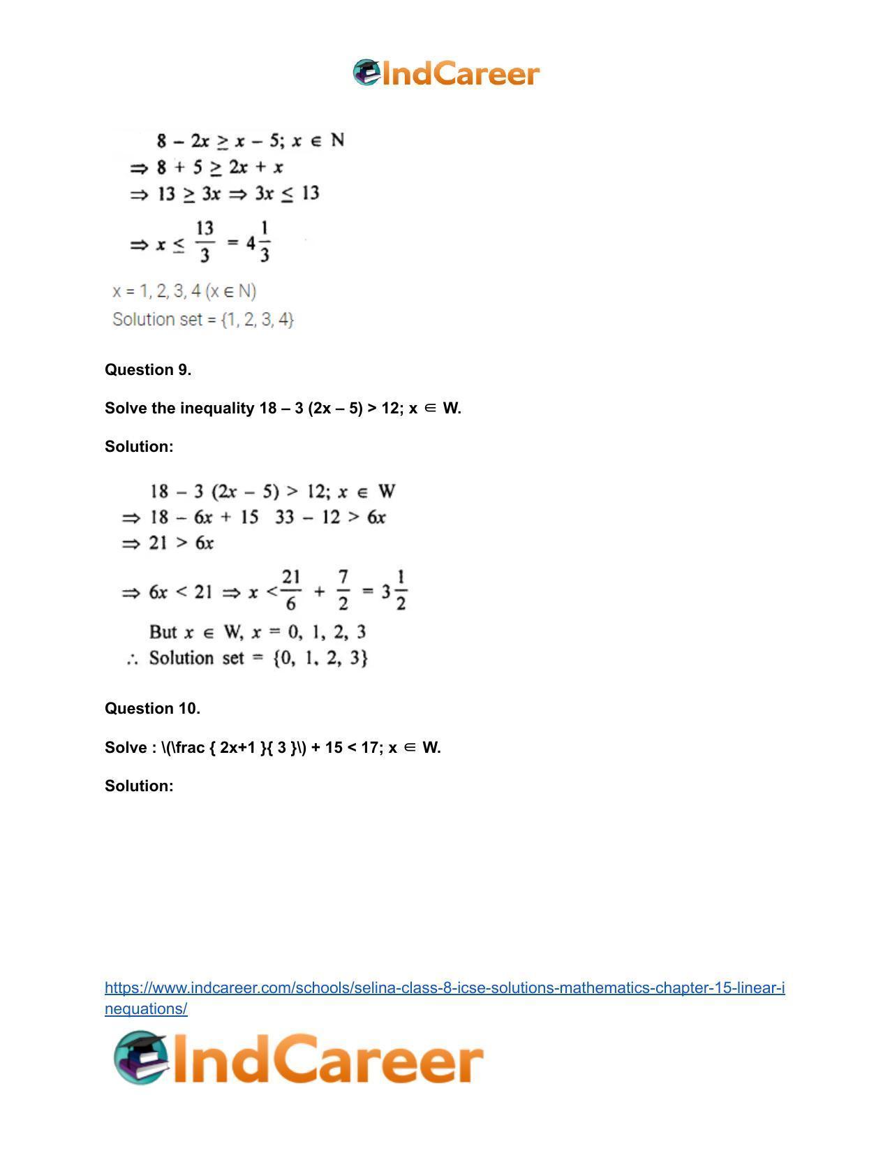 Selina Class 8 ICSE Solutions Mathematics : Chapter 15- Linear Inequations - Page 7