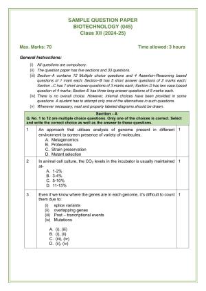 CBSE Class 12 Biotechnology Sample Question Paper 2024-25