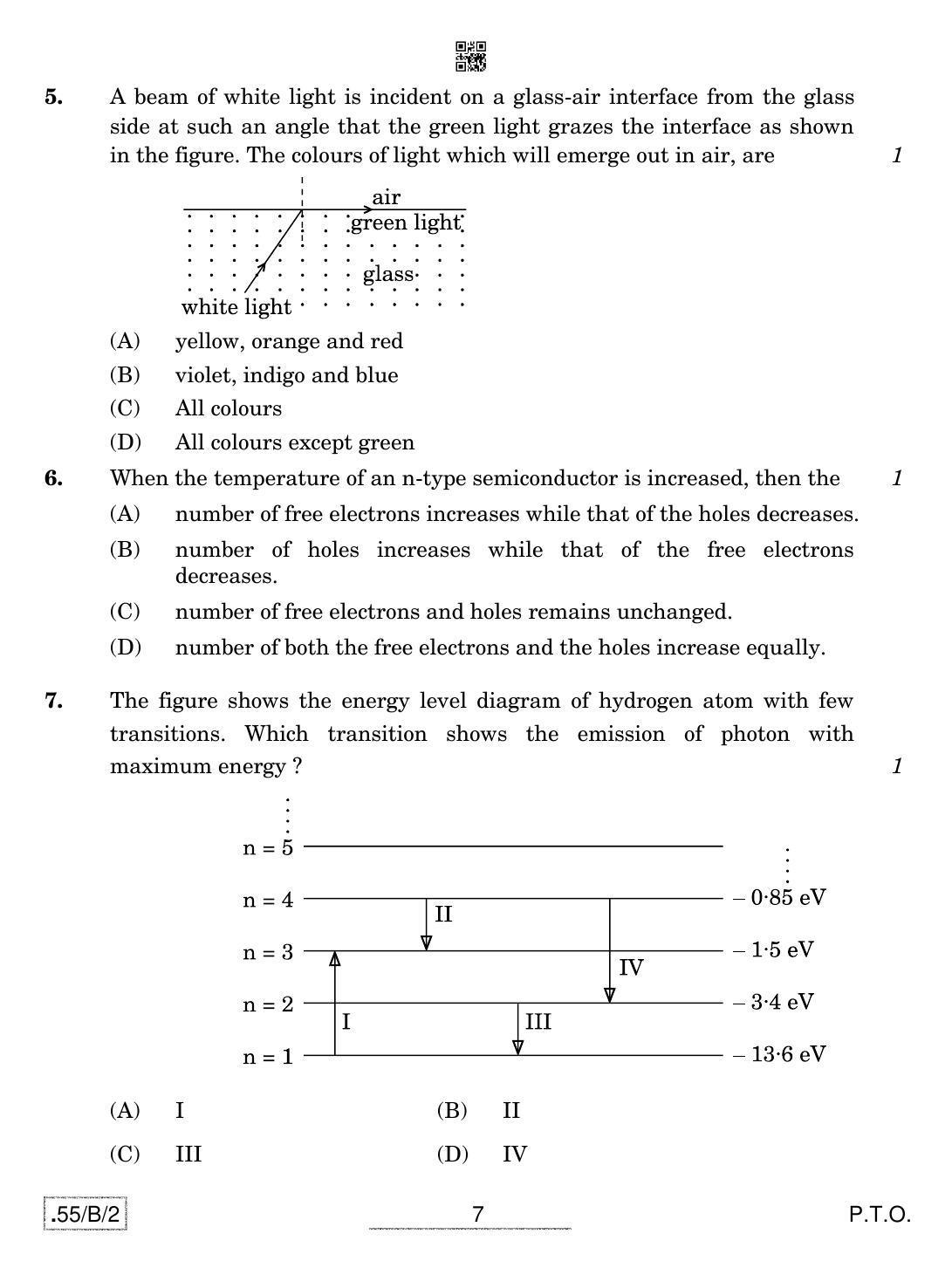 CBSE Class 12 55-C-2 - Physics 2020 Compartment Question Paper - Page 7
