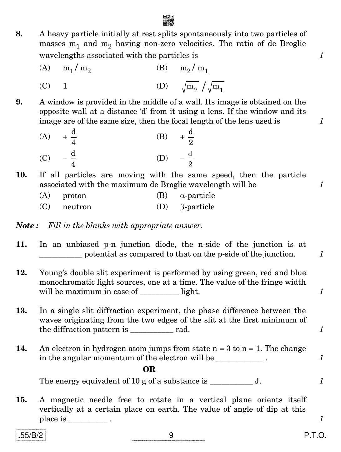 CBSE Class 12 55-C-2 - Physics 2020 Compartment Question Paper - Page 9