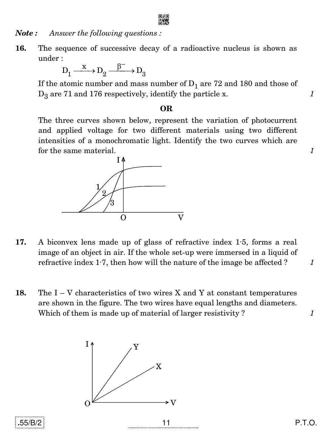 CBSE Class 12 55-C-2 - Physics 2020 Compartment Question Paper - Page 11
