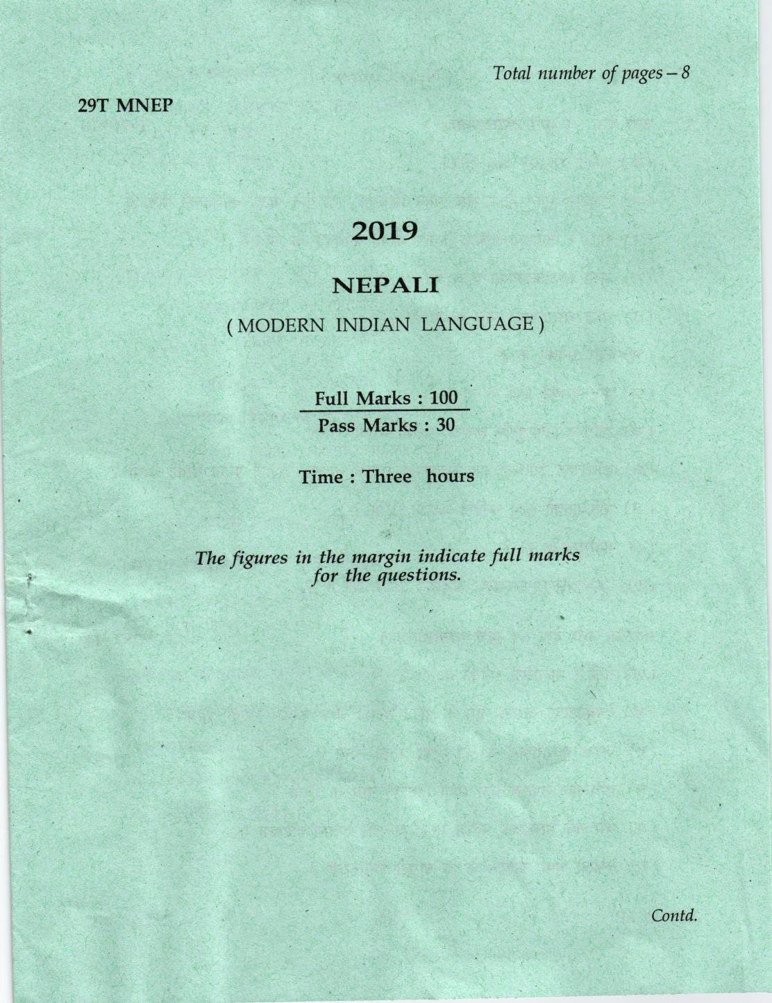 AHSEC Class 12 Nepali 2019 Question Papers  - Page 1