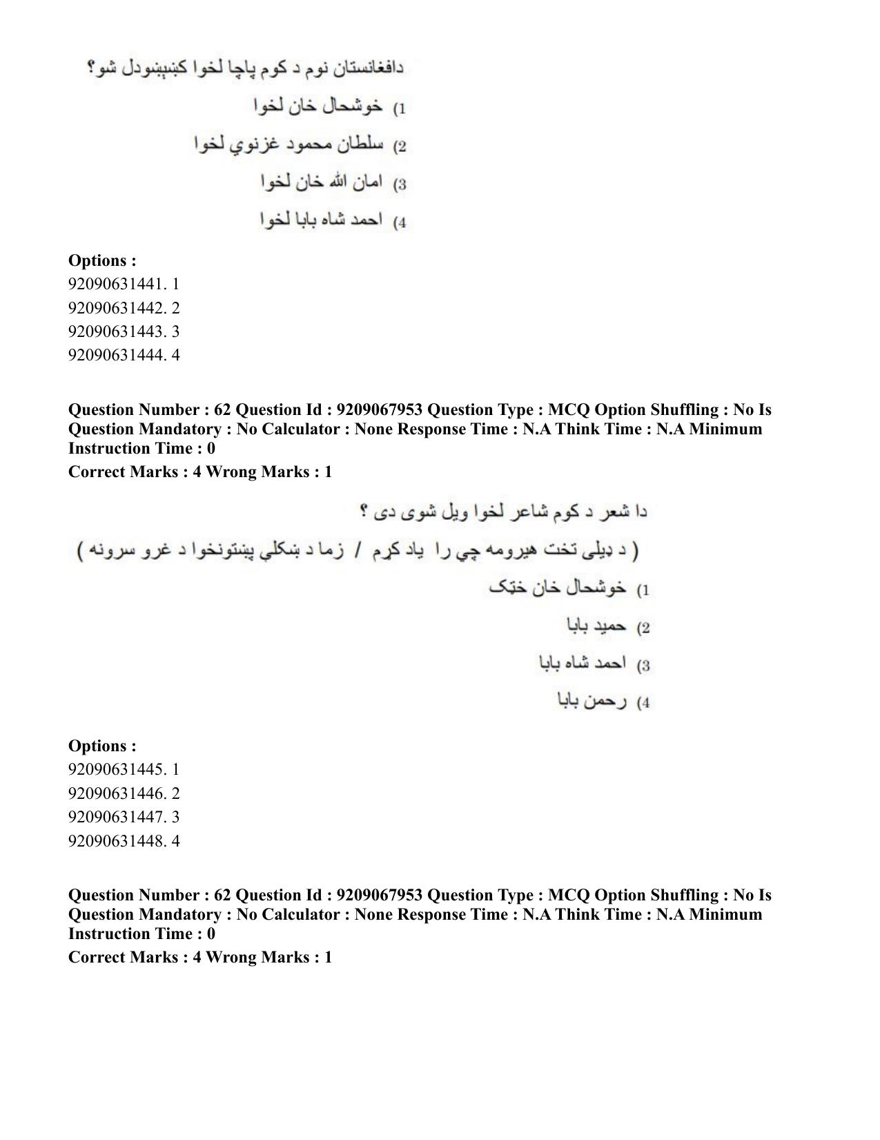CUET PG 2023: LAQP29 – Pashto (Eng.)-Shift 2 (08-06-2023) Question Paper - Page 93