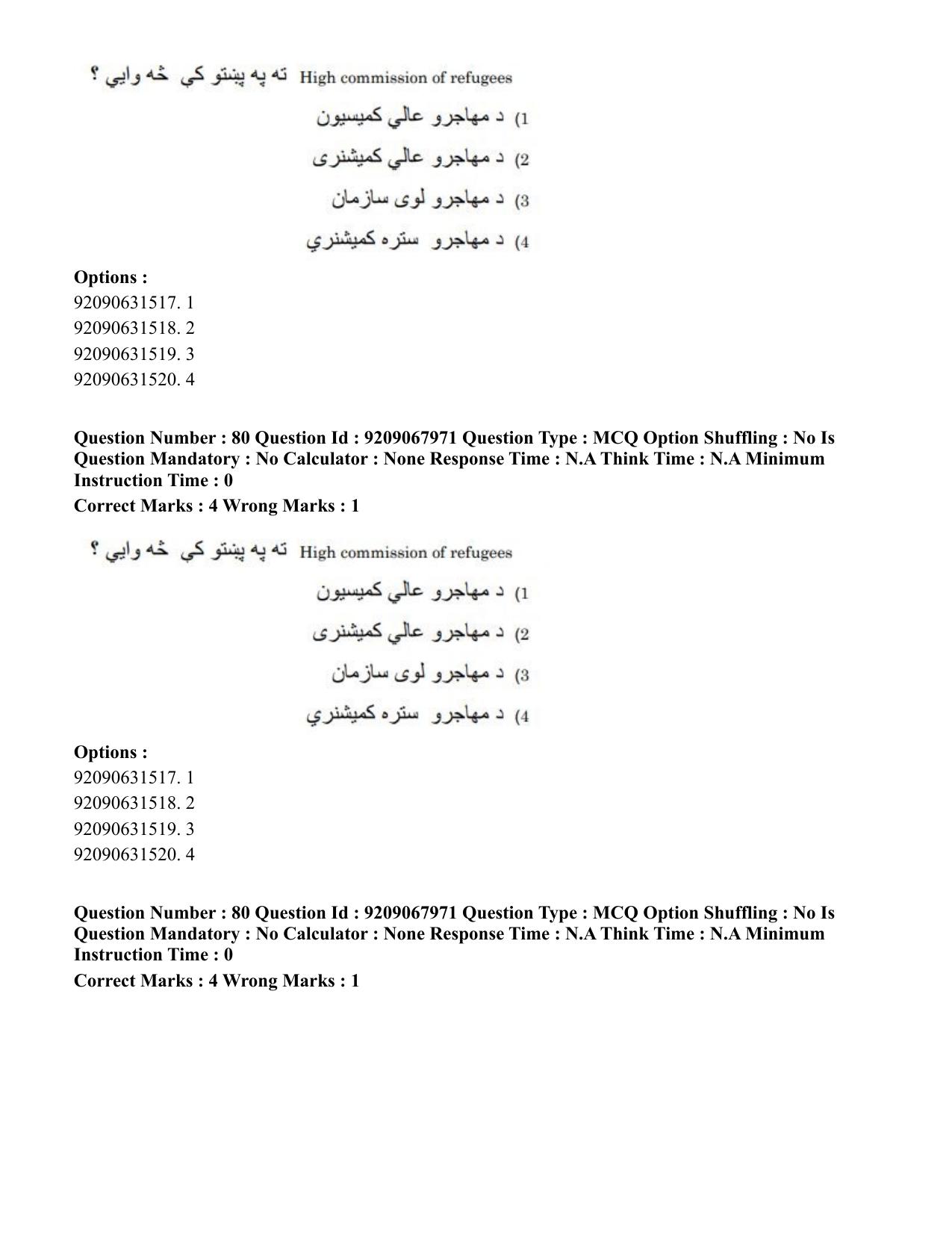 CUET PG 2023: LAQP29 – Pashto (Eng.)-Shift 2 (08-06-2023) Question Paper - Page 121