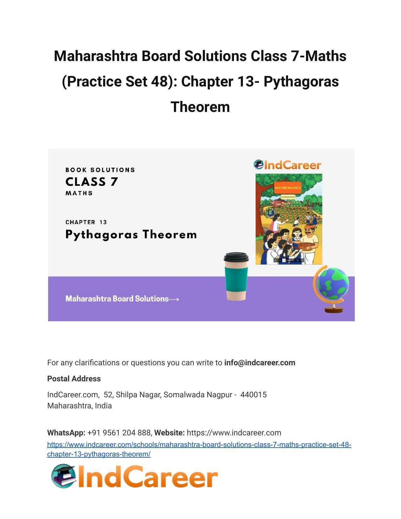 Maharashtra Board Solutions Class 7-Maths (Practice Set 48): Chapter 13- Pythagoras Theorem - Page 1