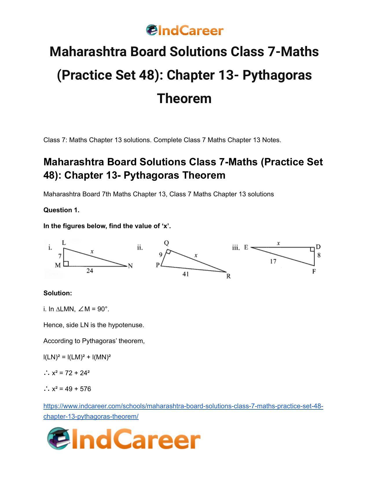 Maharashtra Board Solutions Class 7-Maths (Practice Set 48): Chapter 13- Pythagoras Theorem - Page 2