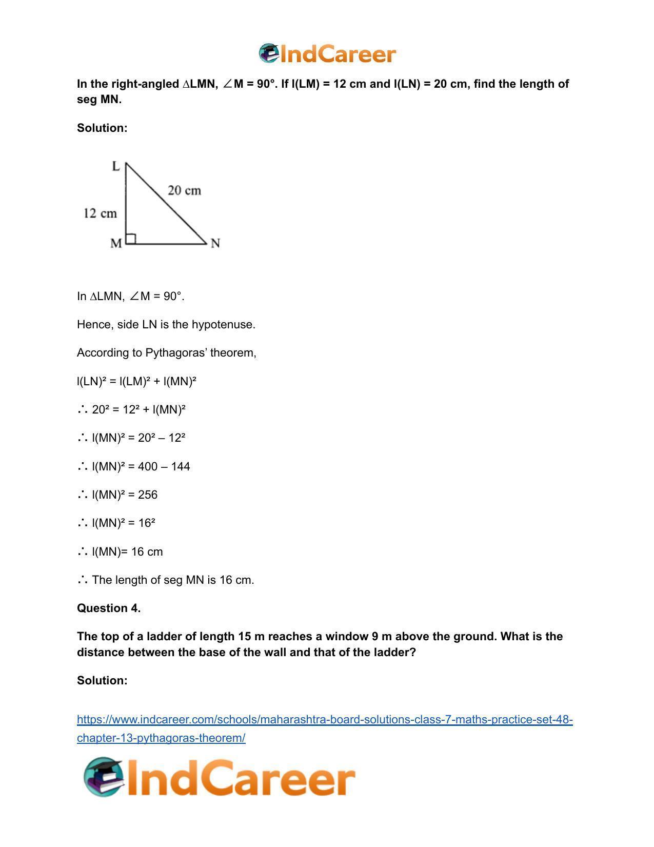 Maharashtra Board Solutions Class 7-Maths (Practice Set 48): Chapter 13- Pythagoras Theorem - Page 5