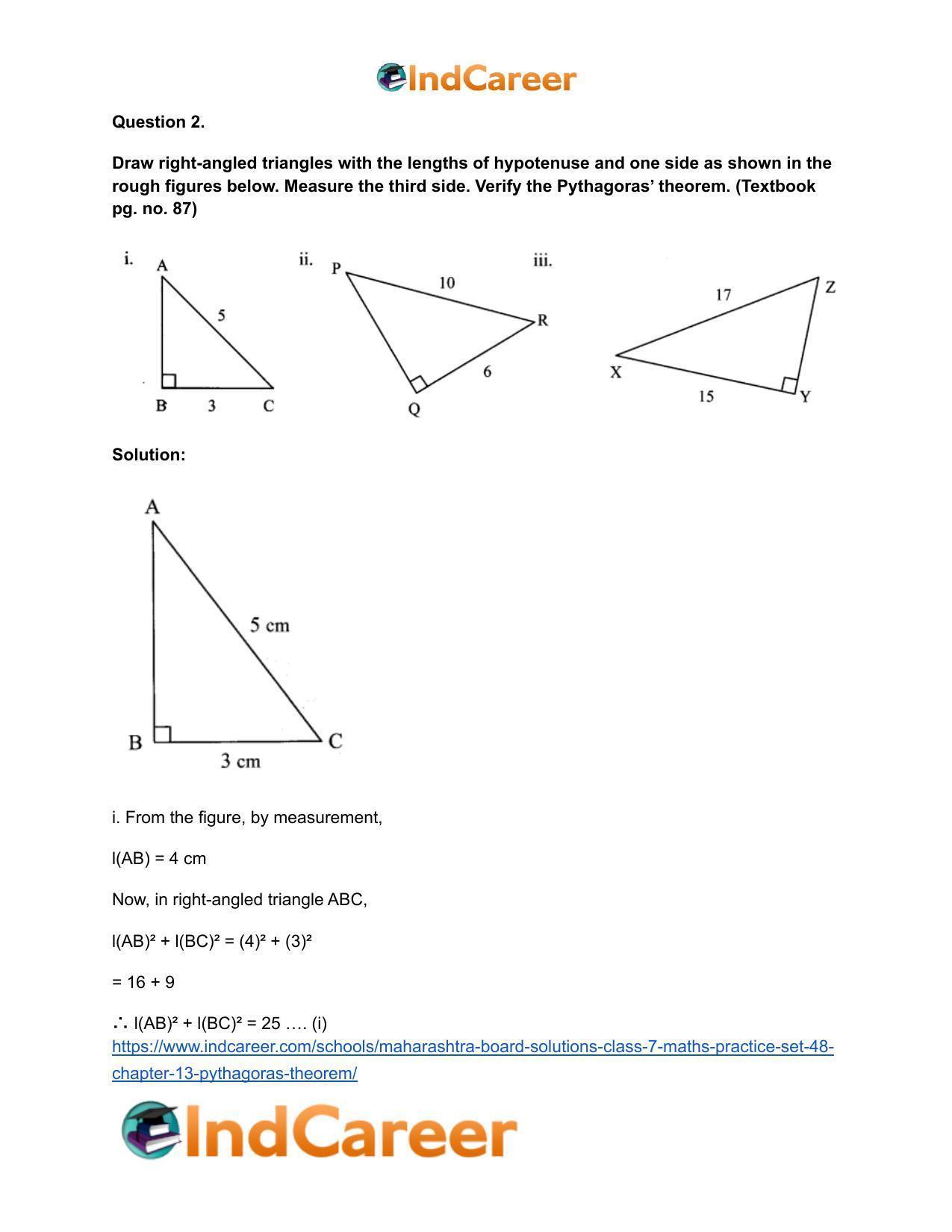 Maharashtra Board Solutions Class 7-Maths (Practice Set 48): Chapter 13- Pythagoras Theorem - Page 8