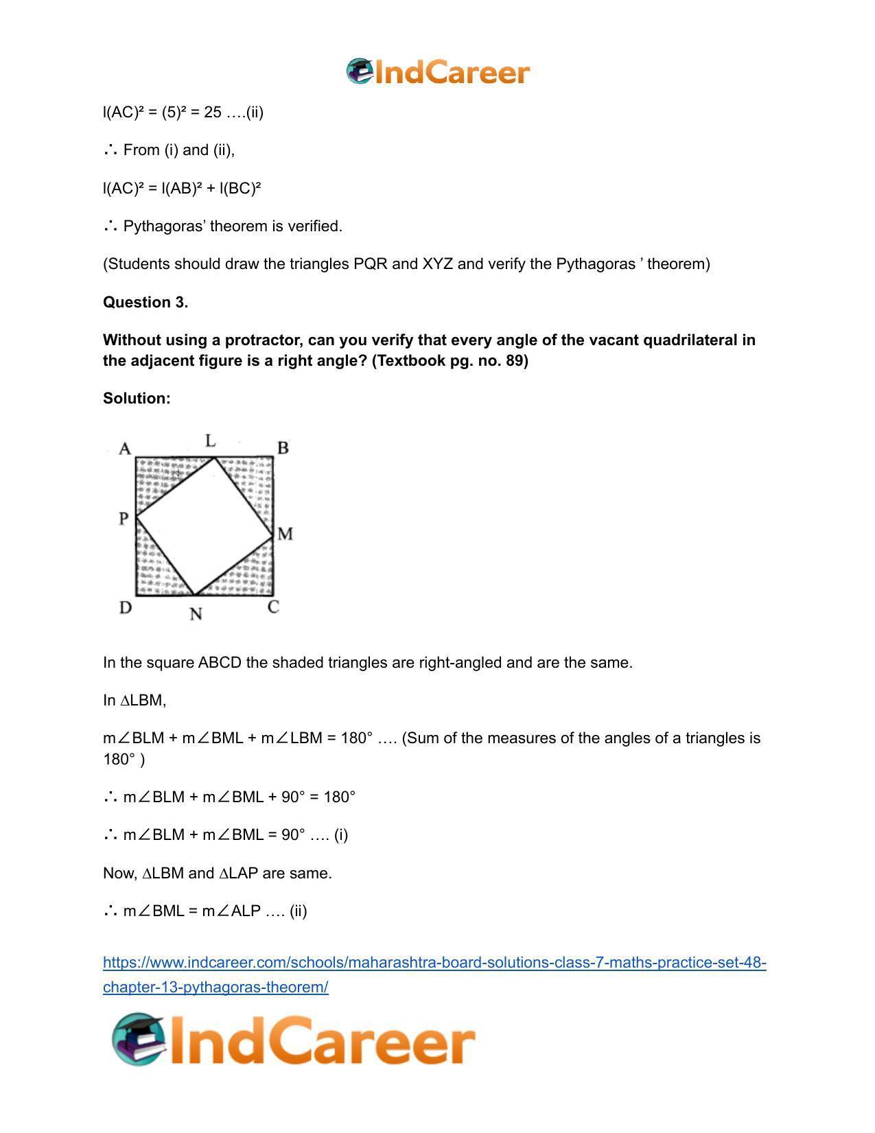 Maharashtra Board Solutions Class 7-Maths (Practice Set 48): Chapter 13- Pythagoras Theorem - Page 9