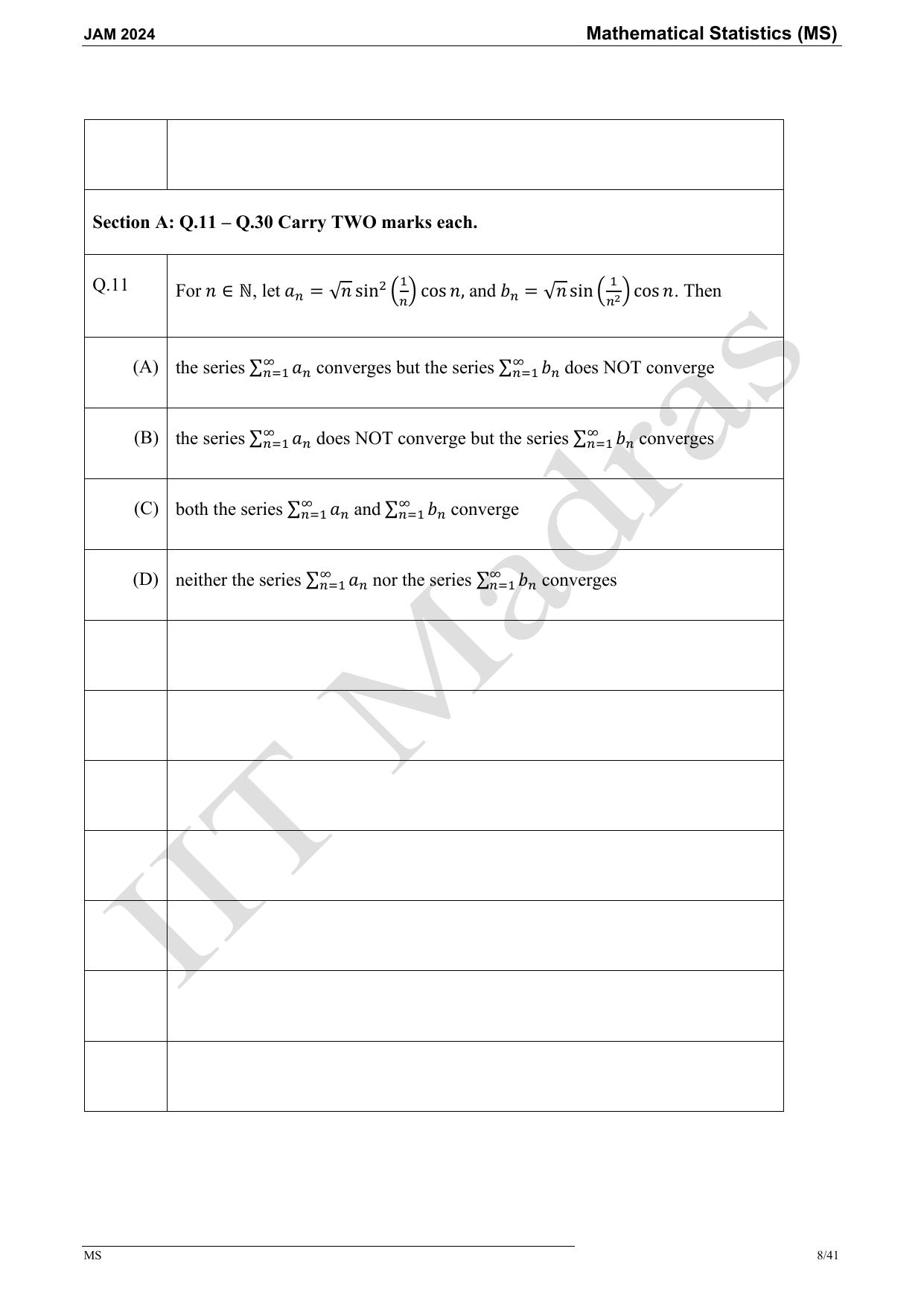 IIT JAM 2024 Mathematical Statistics (MS) Master Question Paper - Page 8