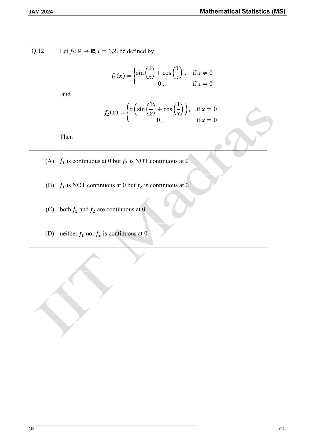 IIT JAM 2024 Mathematical Statistics (MS) Master Question Paper - Page 9