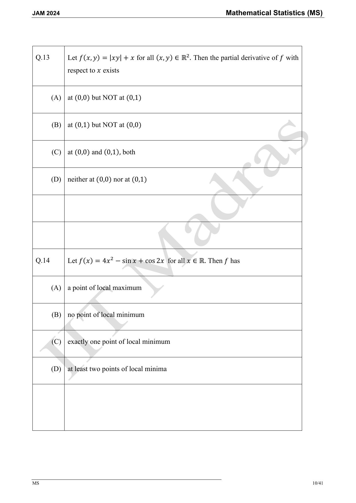 IIT JAM 2024 Mathematical Statistics (MS) Master Question Paper - Page 10
