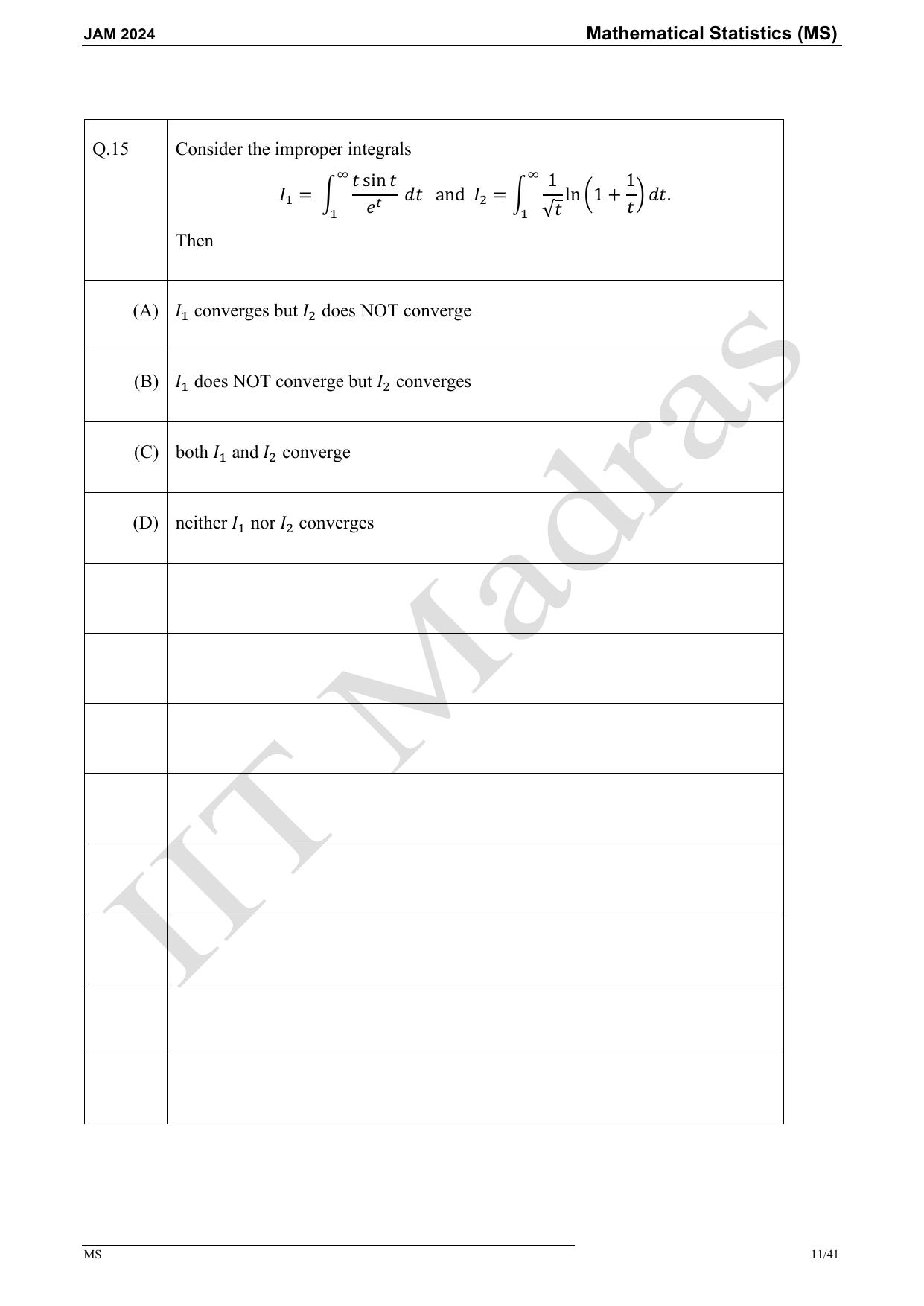 IIT JAM 2024 Mathematical Statistics (MS) Master Question Paper - Page 11