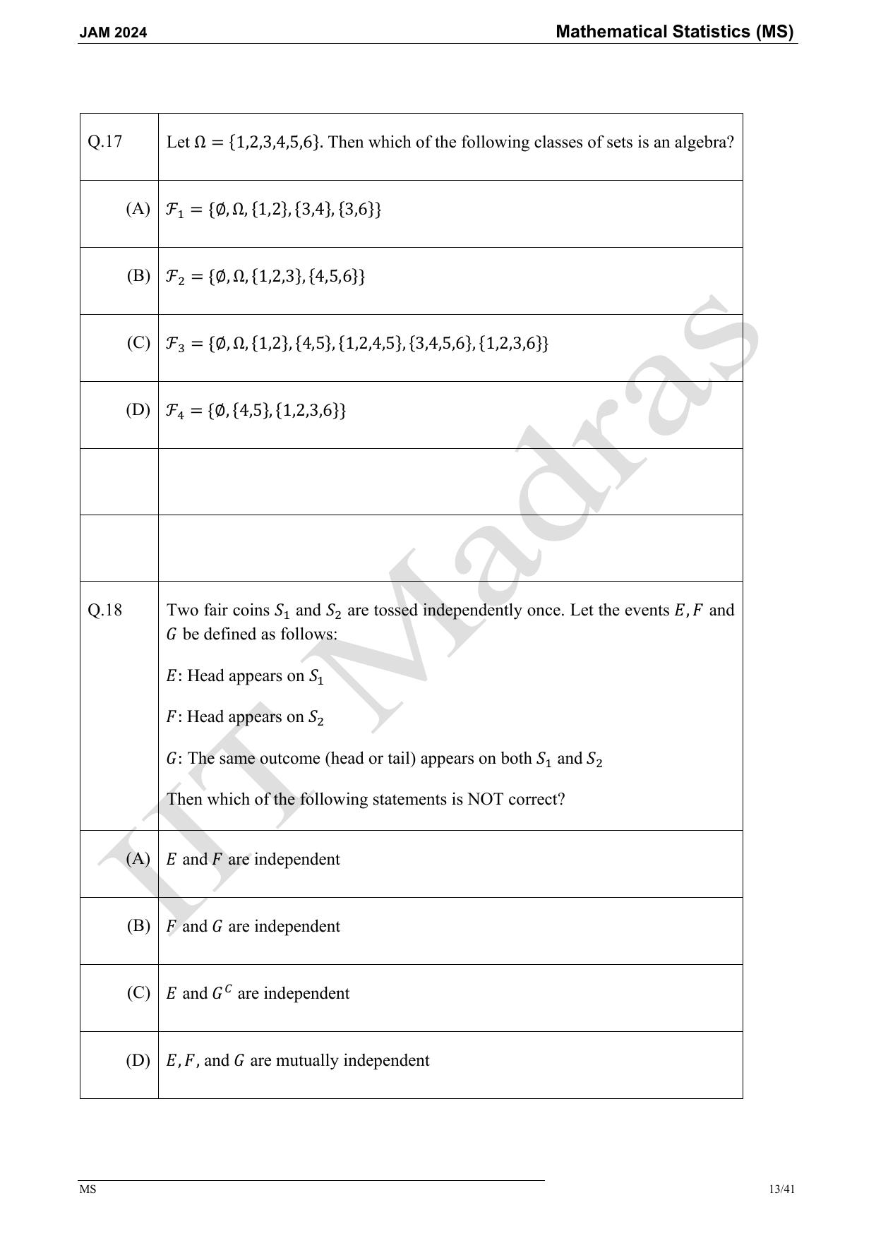 IIT JAM 2024 Mathematical Statistics (MS) Master Question Paper - Page 13