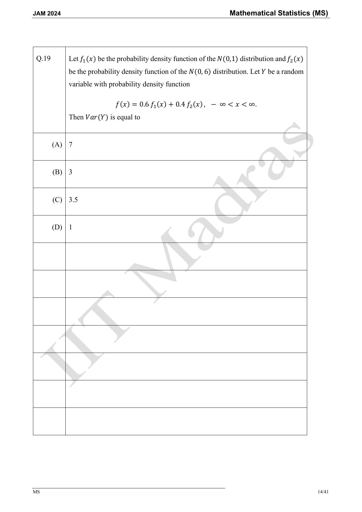 IIT JAM 2024 Mathematical Statistics (MS) Master Question Paper - Page 14